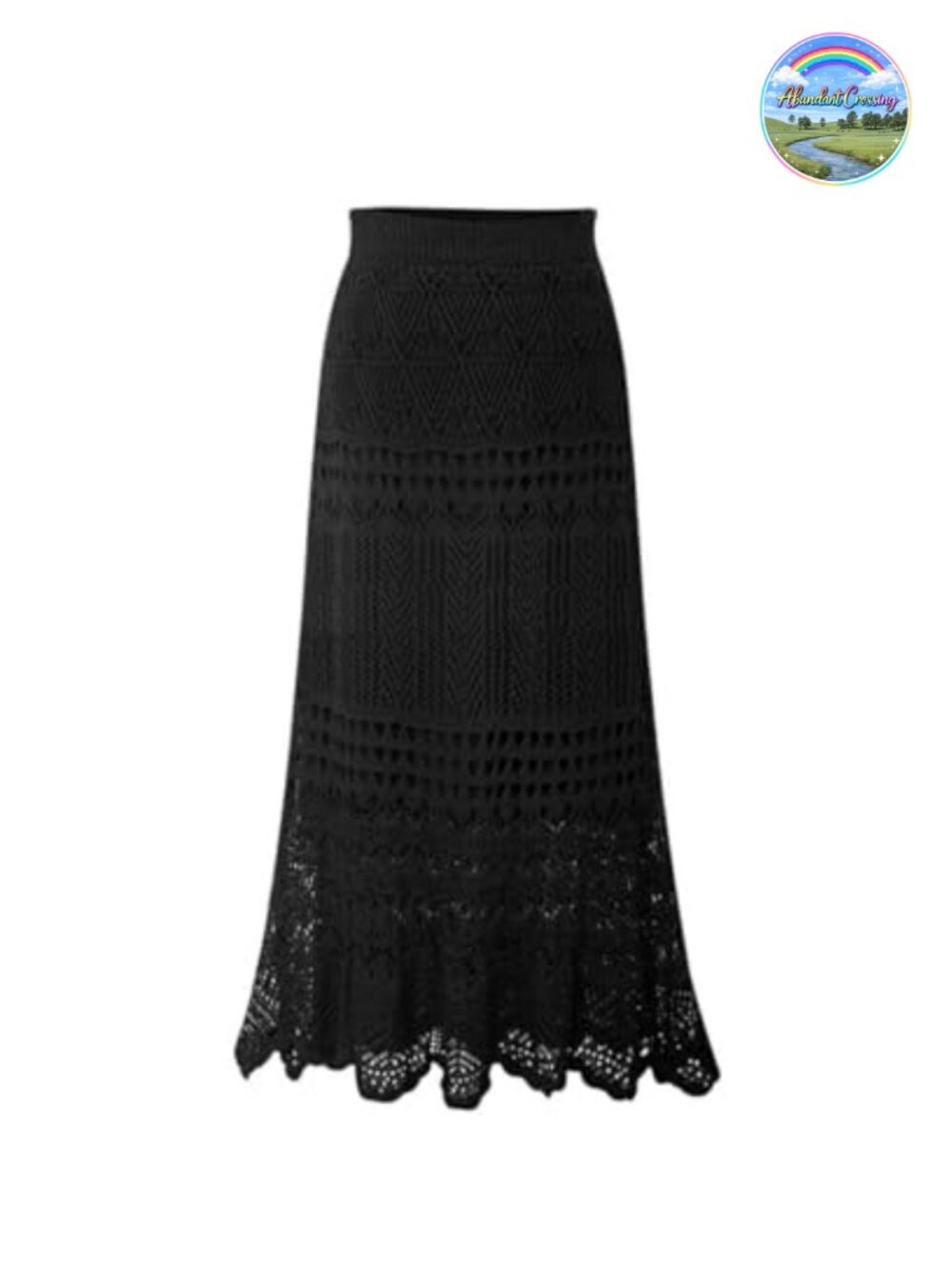 Crochet Hollow Out Knit High Waist Flowy Lace Maxi Skirt